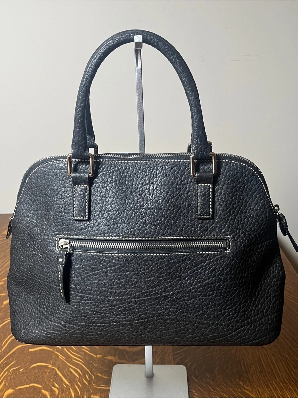 Dooney & Bourke Black Pebbled Leather Satchel with Double Handles